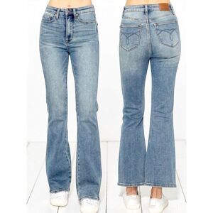 Judy Blue Tummy Control Bootcut Jeans High Rise Embroidered Pocket Denim Medium